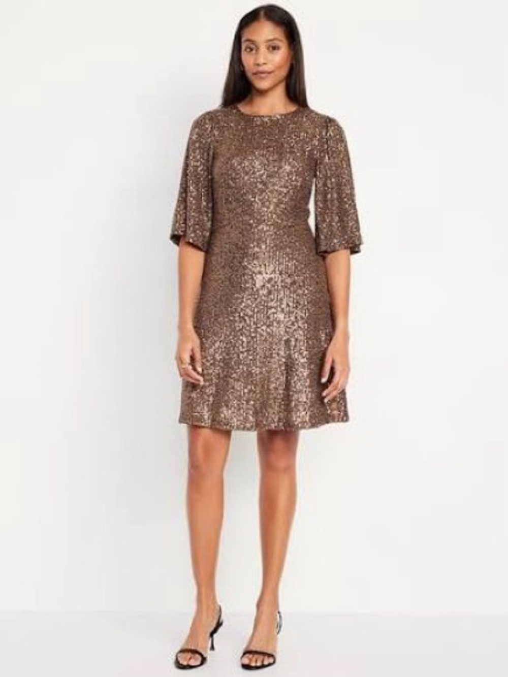 Old Navy Sequin Mini Dress in Bronze XXL Tall Brown Bell Sleeve Cocktail Party